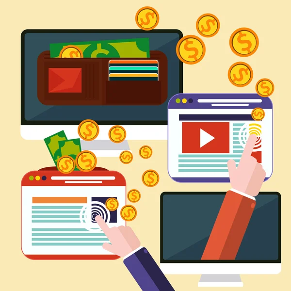 Pago por clic modelo de publicidad en Internet — Vector de stock