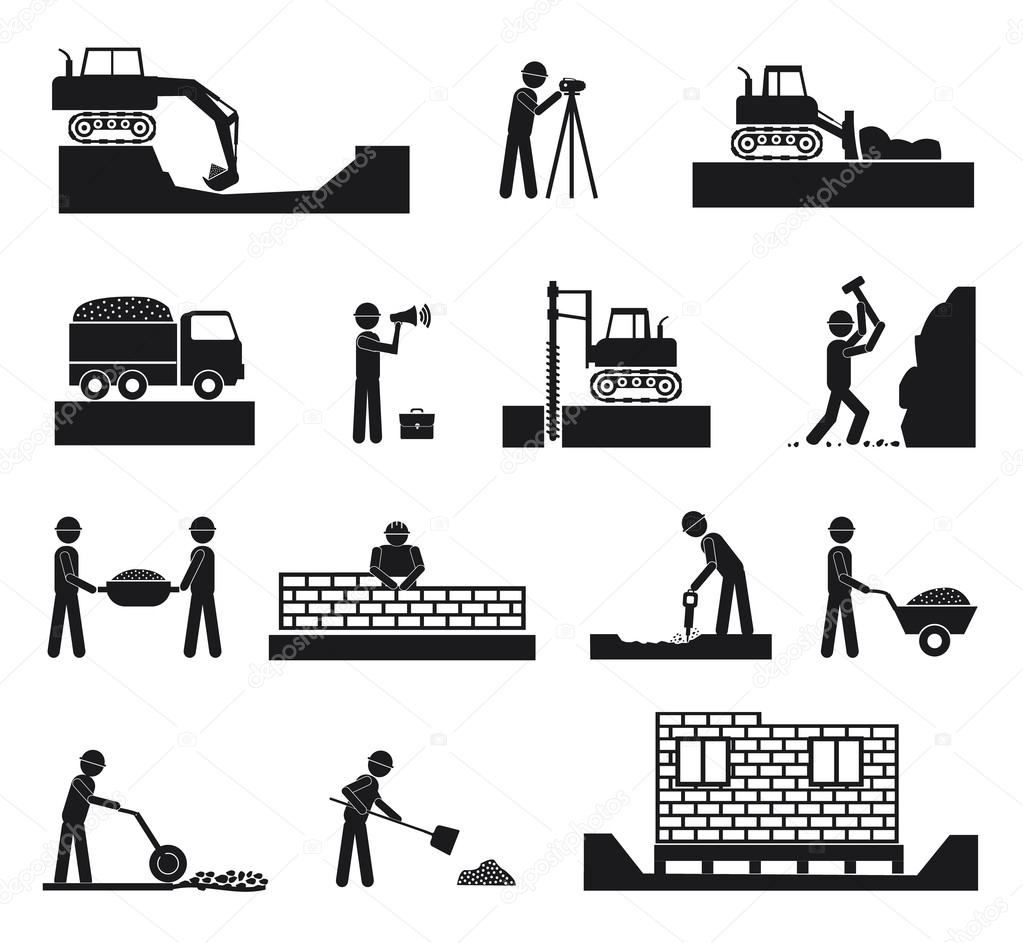 Set of builder construction industry icons