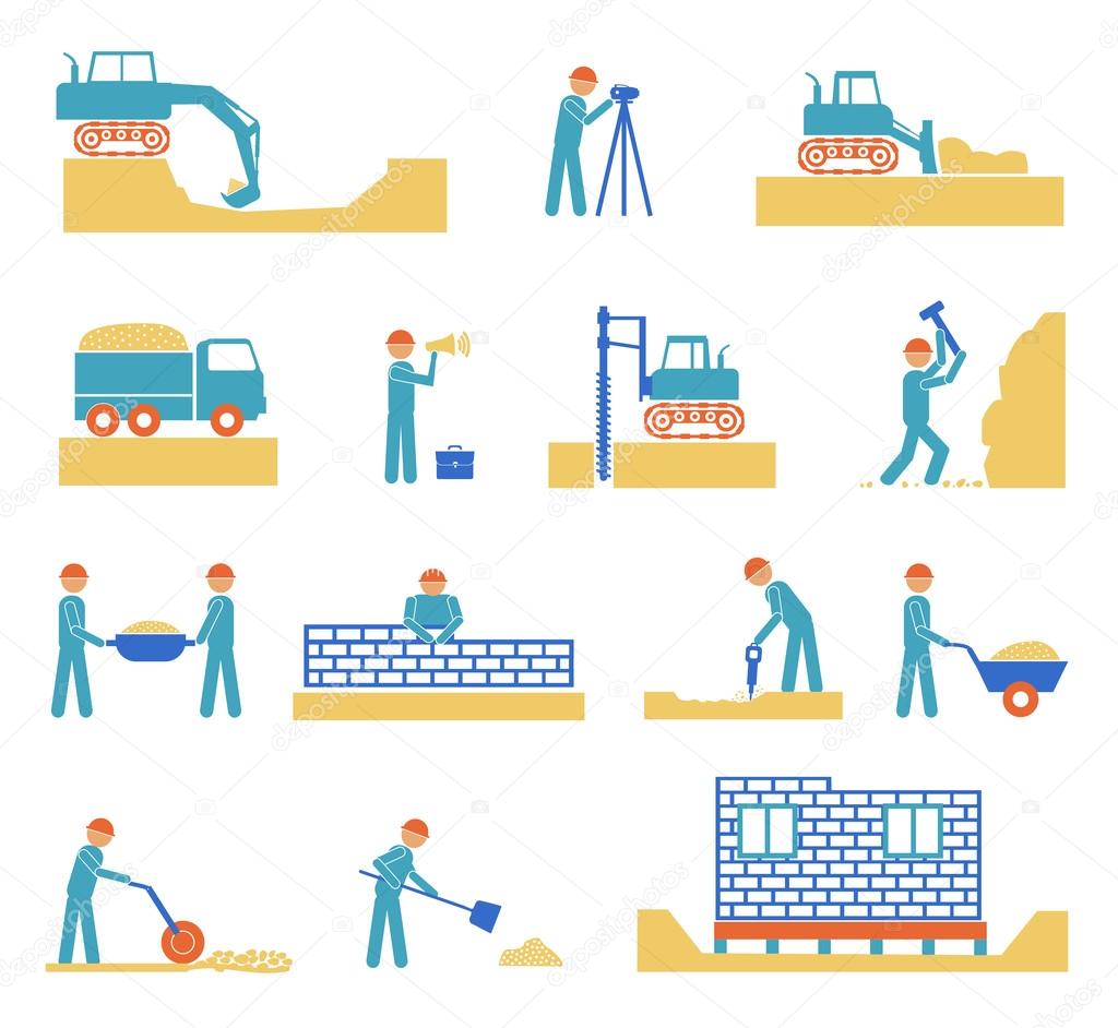 Set of builder construction industry icons