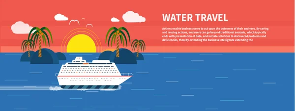 Cruise ship and clear blue water. Water tourism. — Stock Vector