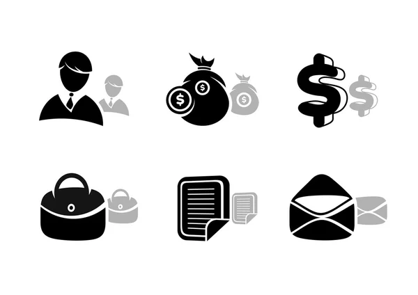 Ikony v černém pro podnikání a finance — Stockový vektor