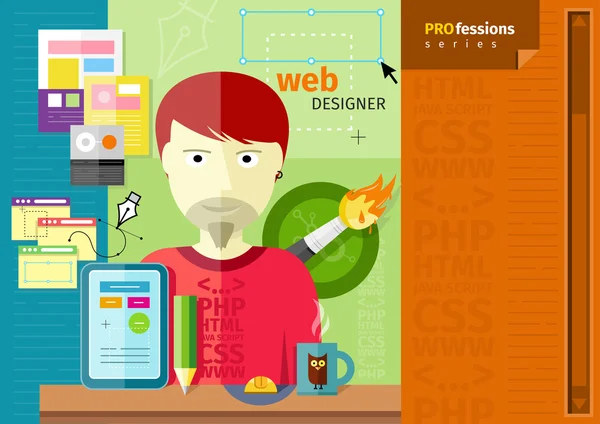 Male web designer with tablet — Stock Vector
