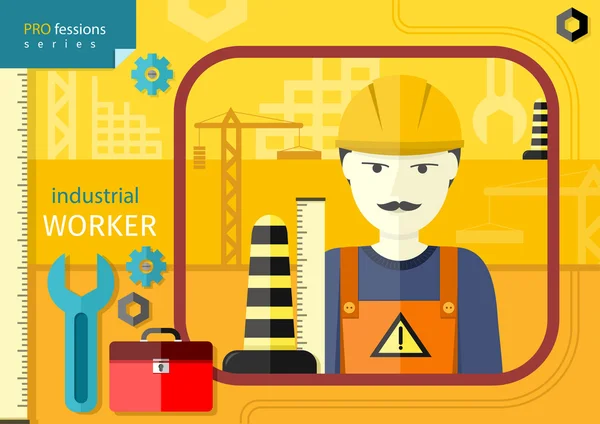 Travailleur industriel en vêtements de travail et casque — Image vectorielle