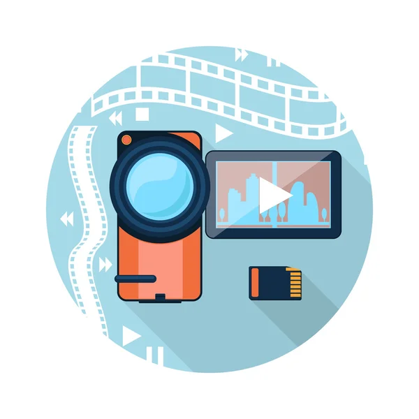 Câmera de vídeo com fita de cinema —  Vetores de Stock