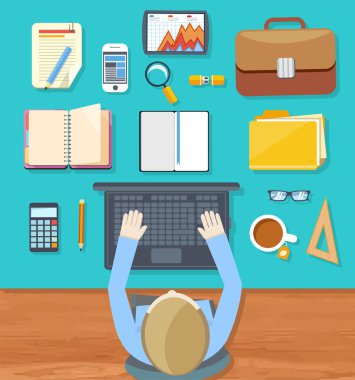 Onun çalışma alanı üzerinde işadamı