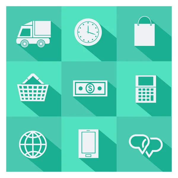 Achats en ligne et icônes du commerce électronique — Image vectorielle