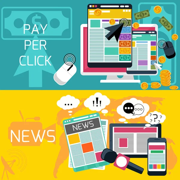 Pay per click e banner di notizie — Vettoriale Stock