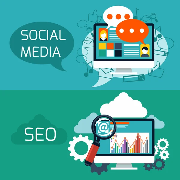 SEO und Social Media Anwendung — Stockvektor