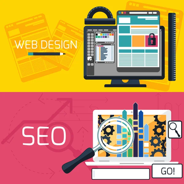 Optimisation SEO et bannières web design — Image vectorielle