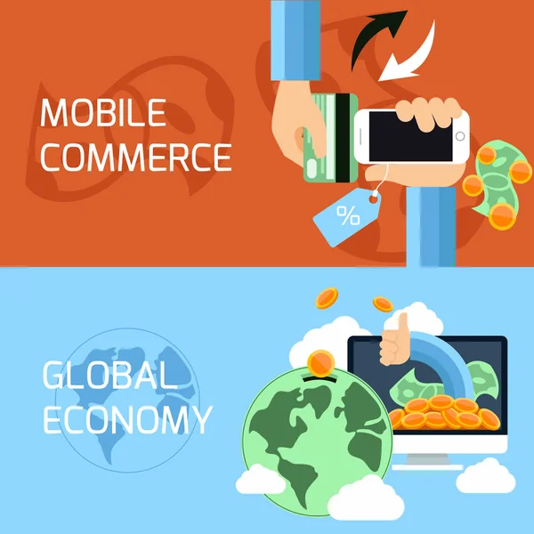 Mobiele handel wereldeconomie — Stockvector