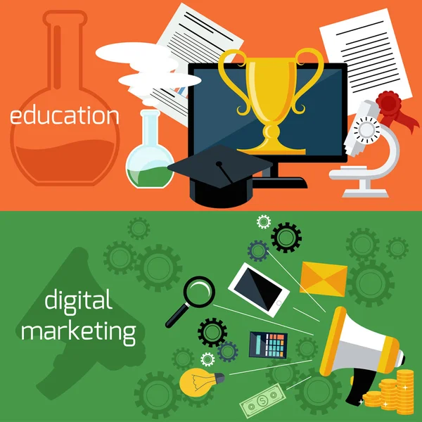 Online edukacji i marketingu cyfrowego — Wektor stockowy