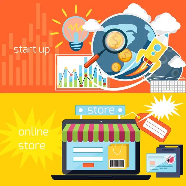 Start-up und Online-Shop-Symbole — Stockvektor
