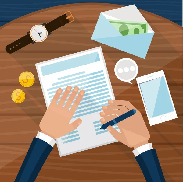 Businessman signs up document — Stock Vector