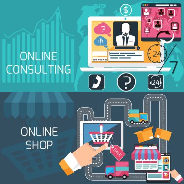 Online alışveriş ve danışmanlık hizmeti kavramı