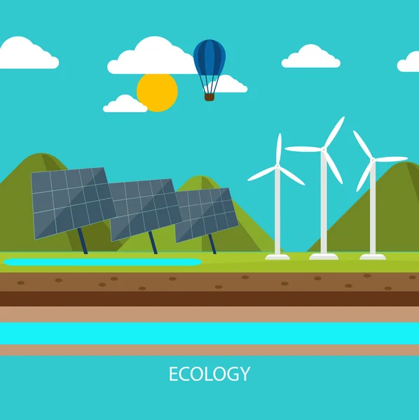 Ανανεώσιμες πηγές ενέργειας όπως η υδροηλεκτρική, η ηλιακή και η αιολική ενέργεια — Διανυσματικό Αρχείο