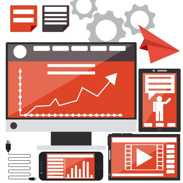 Concepto de negocio electrónico, computadoras, teléfonos inteligentes — Vector de stock