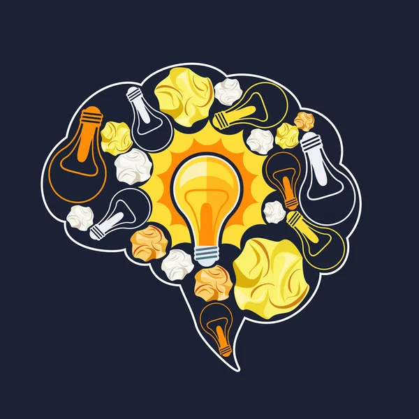 Mozek uvnitř zářící žárovka — Stockový vektor