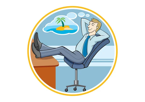 Homem de negócios sonhando com suas férias —  Vetores de Stock