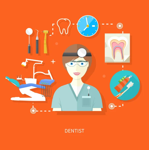 Dentista en uniforme con instrumento en el lugar de trabajo — Archivo Imágenes Vectoriales