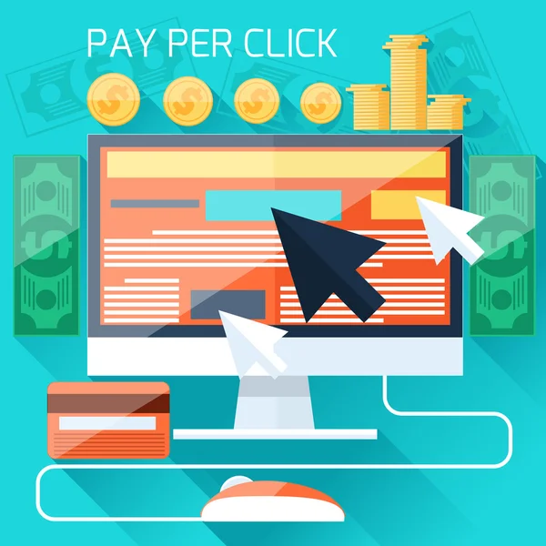 Pago por clic modelo de publicidad en Internet — Vector de stock