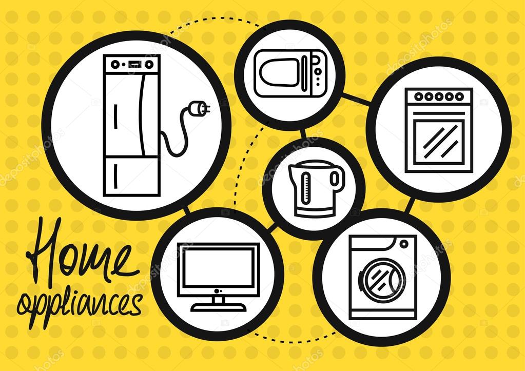 Household appliance for home and kitchen icon set