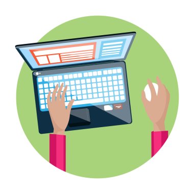 Laptop klavye üzerinde ekran monitör ile el