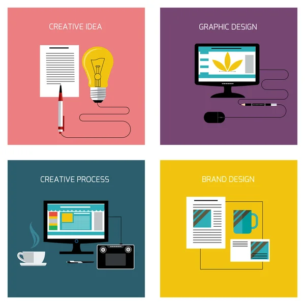 Processo criativo, marca de design gráfico conjunto de ícones — Vetor de Stock