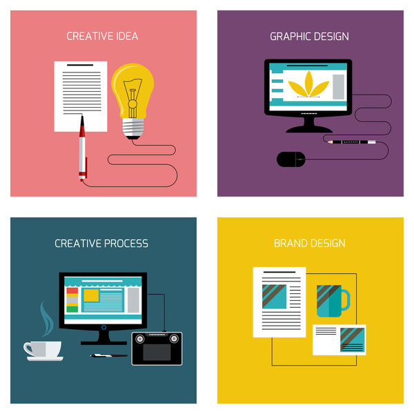 Creative process, branding graphic design icon set