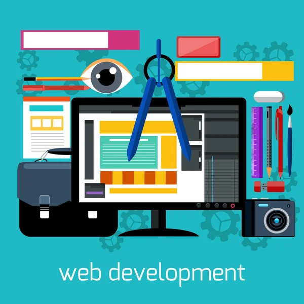 Web design e desenvolvimento conceito plano — Vetor de Stock