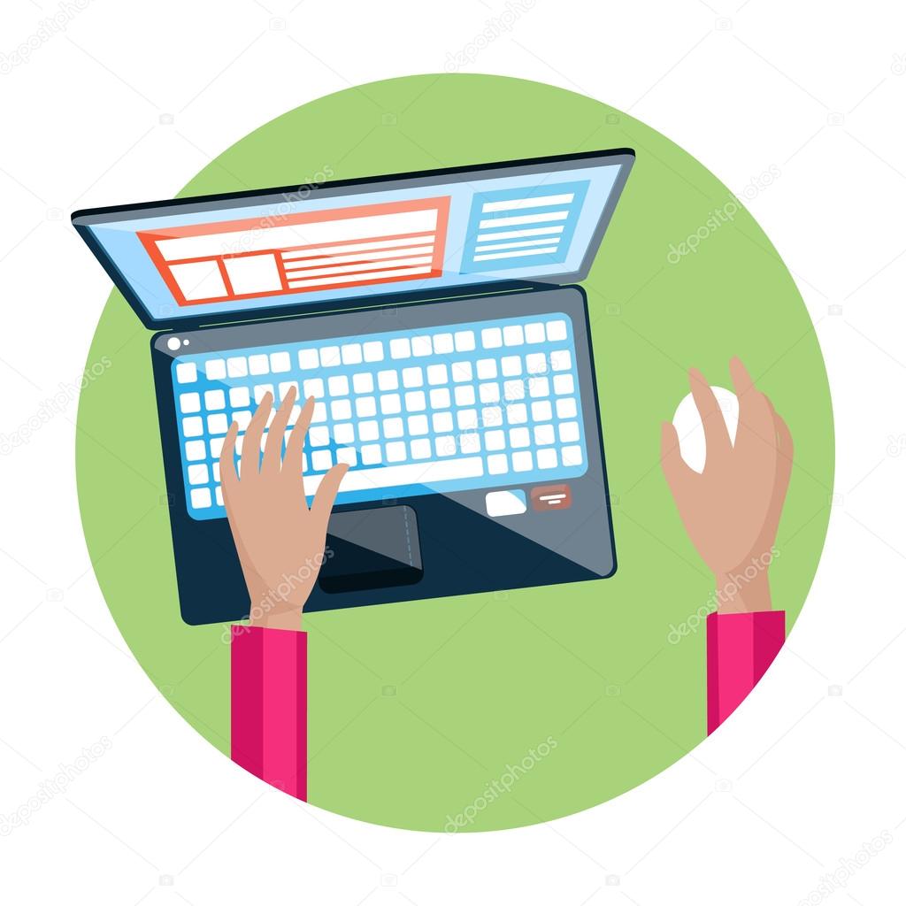 Hand on laptop keyboard with screen monitor
