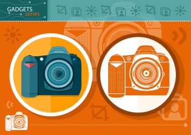 Turuncu arka plan karede dijital fotoğraf makinesi