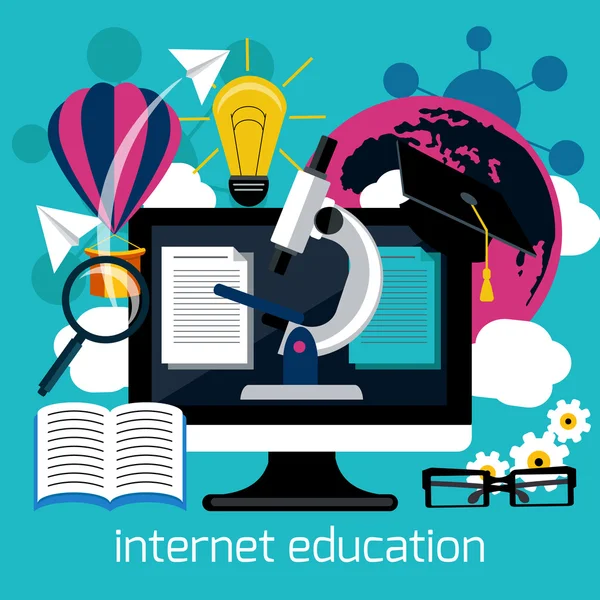Onderwijs op afstand met internet services-concept — Stockvector