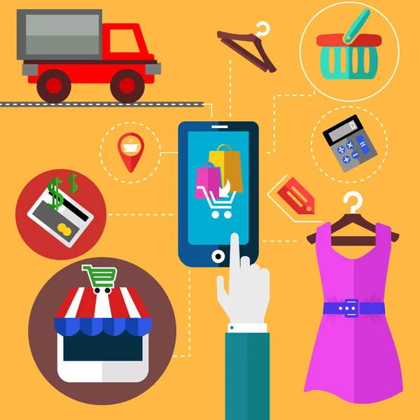 Conceito de compras na Internet e serviços bancários móveis —  Vetores de Stock