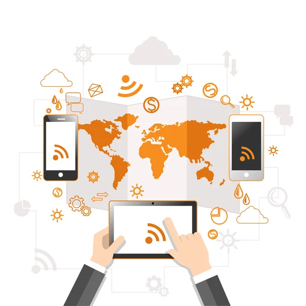 Concepto de computación en nube y comunicación móvil — Vector de stock