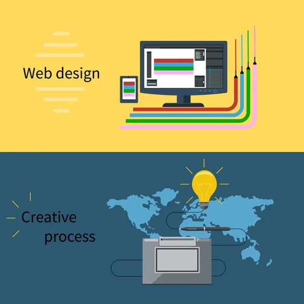 Diseño web y concepto de proceso creativo — Vector de stock