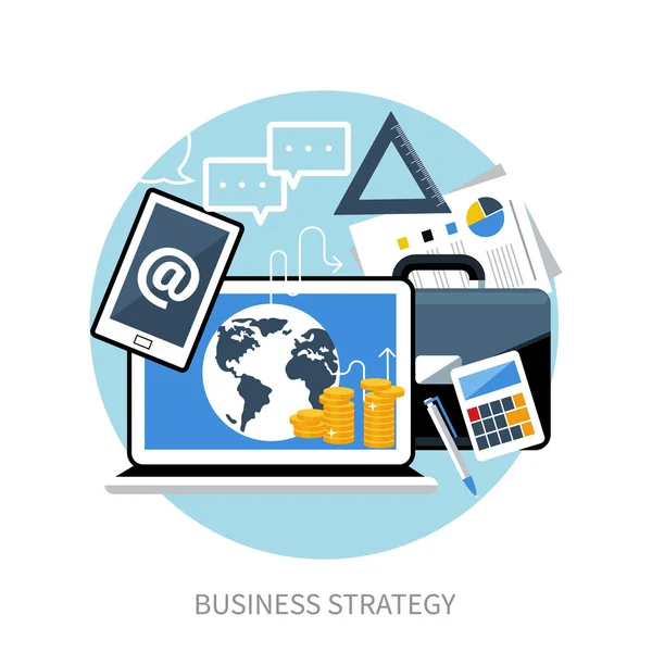 Concepto de lugar de trabajo con portátil y maletín — Vector de stock