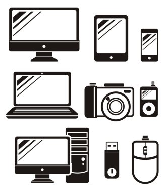 Icons set dijital cihazlar siyah renk