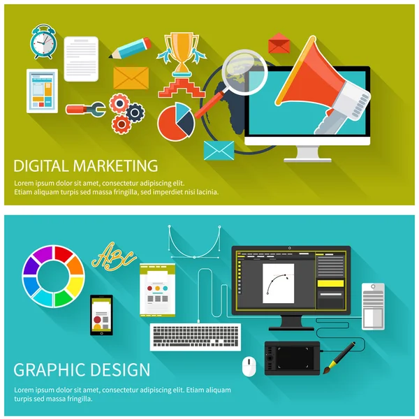 Conceito de marketing digital. Desenho gráfico —  Vetores de Stock