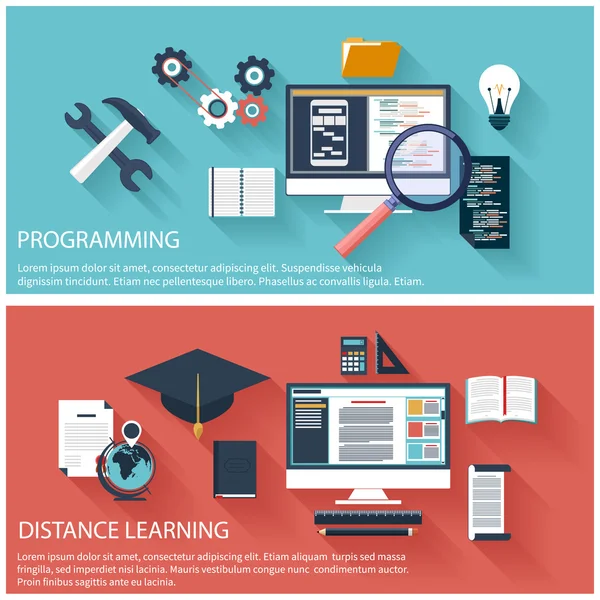 Concepto de programación y educación a distancia — Archivo Imágenes Vectoriales