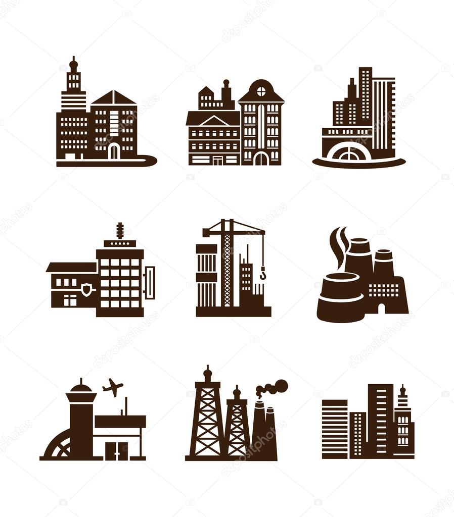 City building icons set