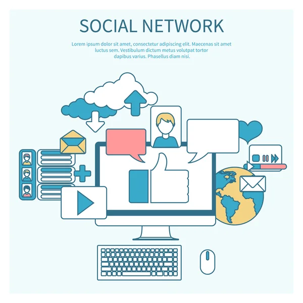 I social network. Cloud di icone delle applicazioni — Vettoriale Stock