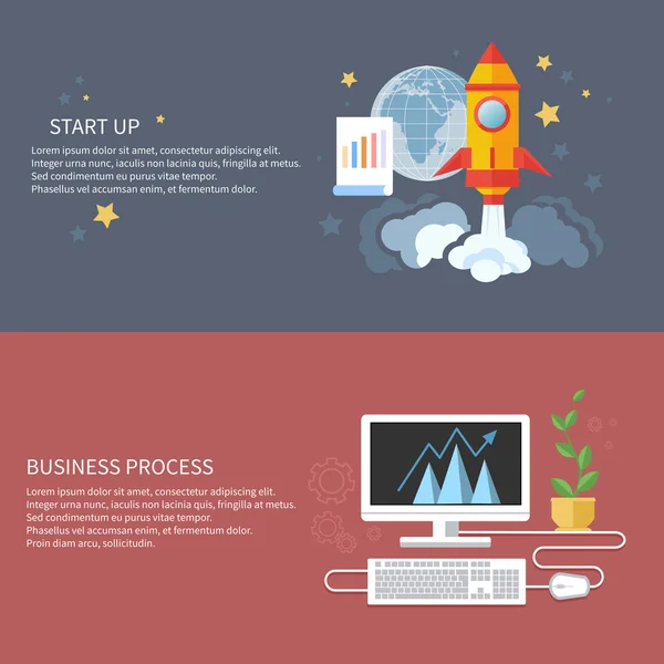 Start up rocket and business process — Stock Vector