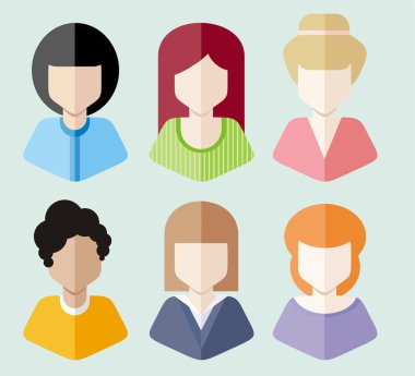 Kadın avatarları Portreler mavi zemin üzerine