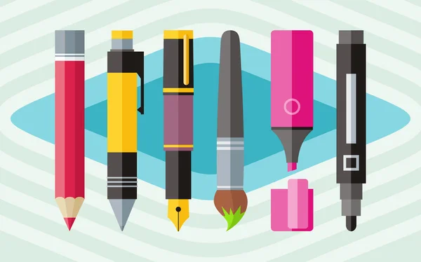 Grand ensemble stylos et crayons de bureau d'ingénierie — Image vectorielle
