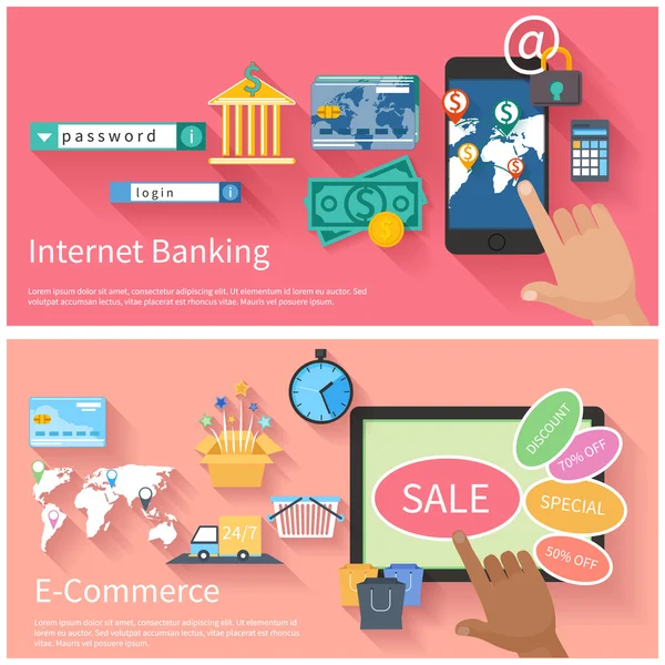 Conceito de Internet banking e comércio eletrónico — Vetor de Stock