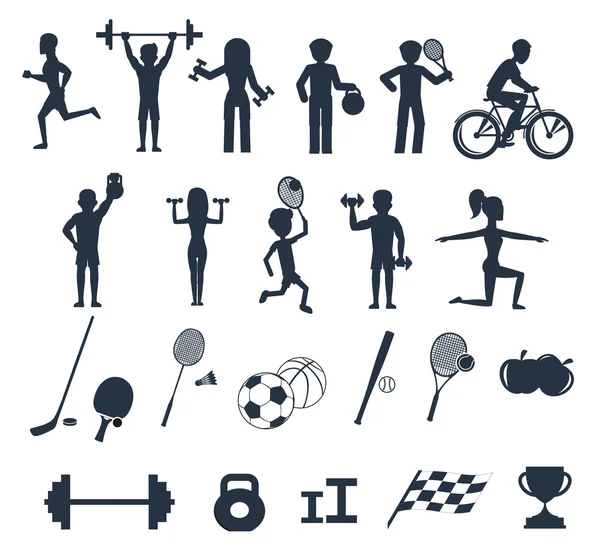 Exercises with weights and warm-up icons — Stock Vector