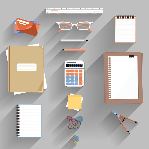 Calcolatrice, righello e carta su una scrivania da ufficio — Vettoriale Stock
