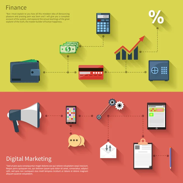 Marketing digital con megáfono y finanzas — Vector de stock
