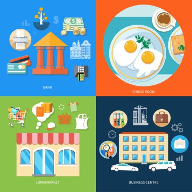 Banka, yemek odası, süpermarket, İş Merkezi