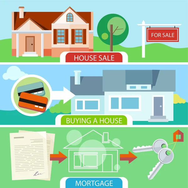 Verkauf, Kauf von Haus und Hypothek — Stockvektor